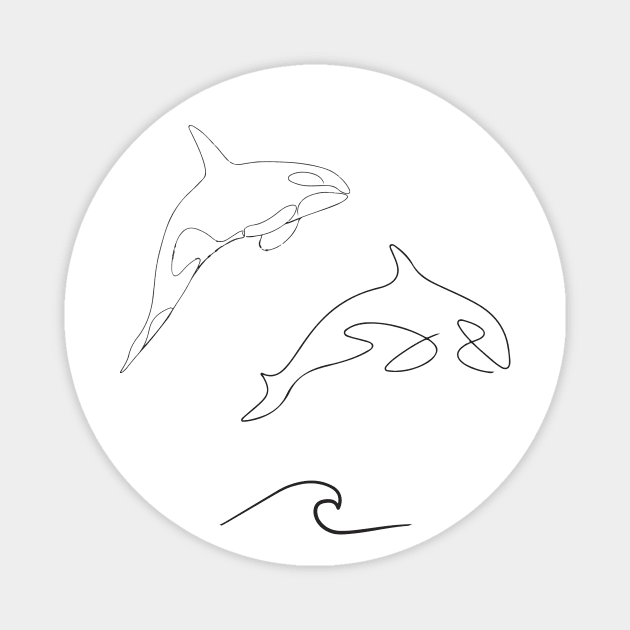 Hydro Flask sticker pack - ocean wave, dolphin and orca / killer whale (black) | Line art minimalist Magnet by Vane22april